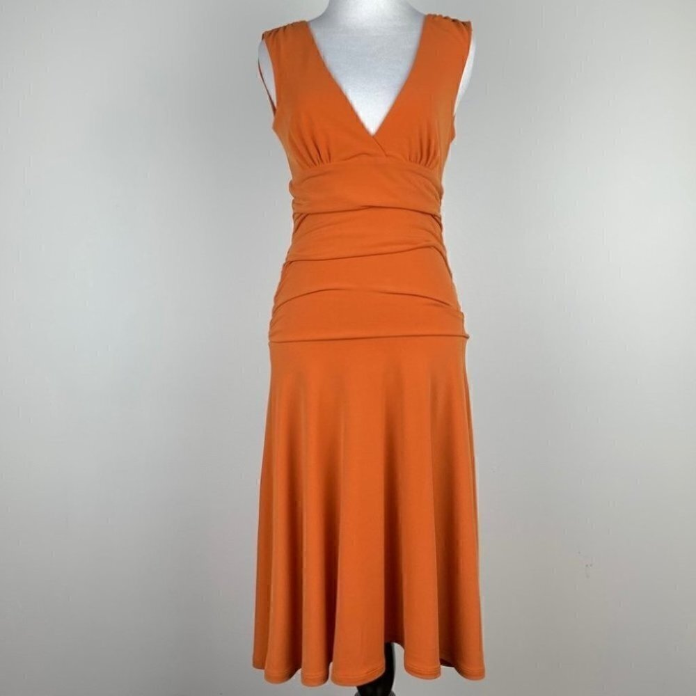 Arden B Dress sz S burnt orange maxi double deep V